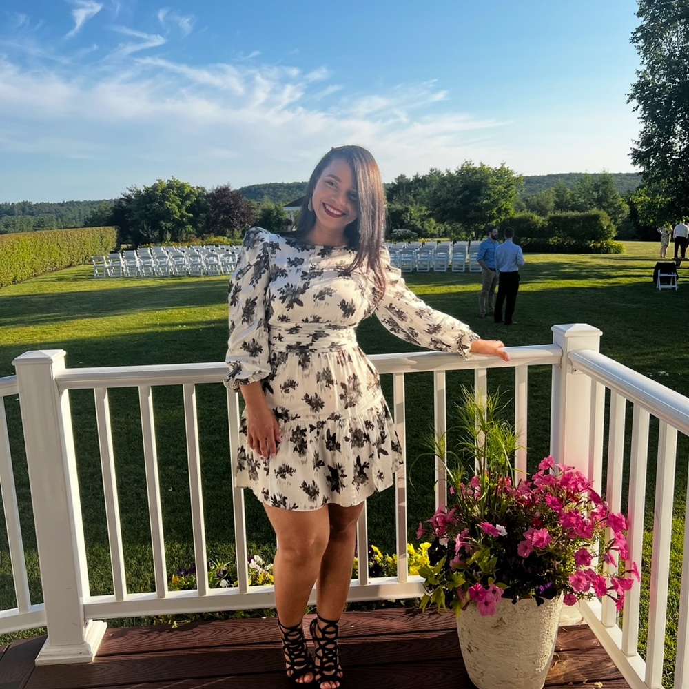 Zara Black and White Floral Long Sleeve Dress